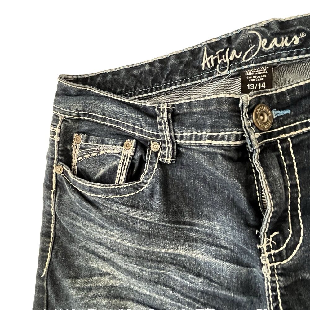 Ariya Jeans 13/14 Low Rise Bootcut Embroidered Denim Y2K Grunge Distressed - Picture 10 of 16